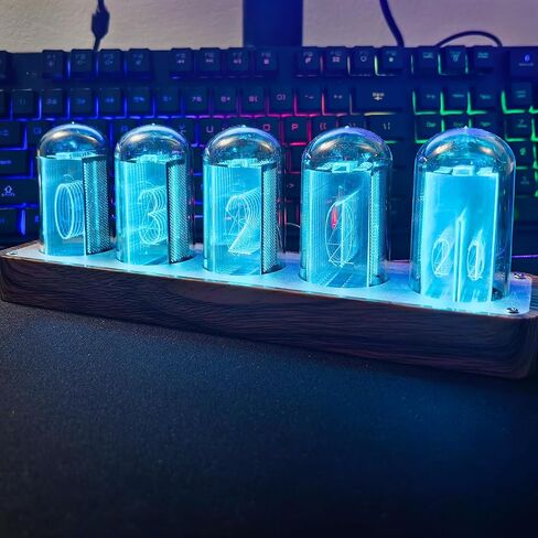 Nixie Tube Clock LED Digital Clock with Wi-Fi SYNC 12/24H Display Retro Alarm Clock Tube Clock Glow Retro Cool Modern Wooden Cyberpunk Decor Home Living Room Office Decoration A Gift for Friends in Saudi Arabia