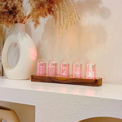 Nixie Tube Clock LED Digital Clock with Wi-Fi SYNC 12/24H Display Retro Alarm Clock Tube Clock Glow Retro Cool Modern Wooden Cyberpunk Decor Home Living Room Office Decoration A Gift for Friends in Saudi Arabia