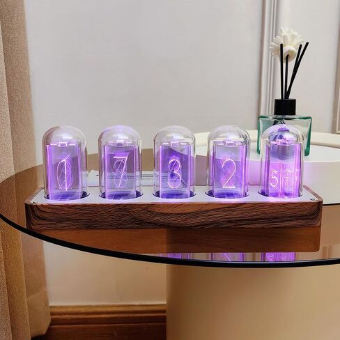 Nixie Tube Clock LED Digital Clock with Wi-Fi SYNC 12/24H Display Retro Alarm Clock Tube Clock Glow Retro Cool Modern Wooden Cyberpunk Decor Home Living Room Office Decoration A Gift for Friends in Saudi Arabia