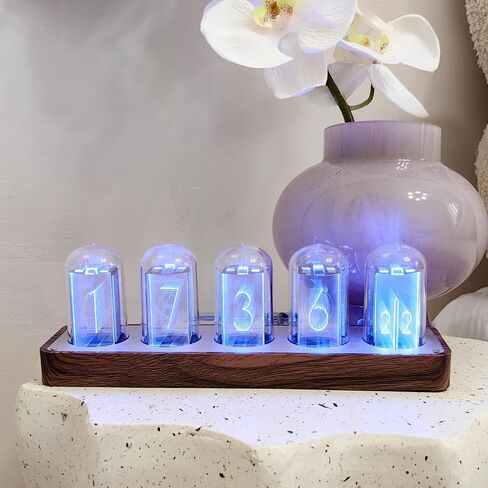 Nixie Tube Clock LED Digital Clock with Wi-Fi SYNC 12/24H Display Retro Alarm Clock Tube Clock Glow Retro Cool Modern Wooden Cyberpunk Decor Home Living Room Office Decoration A Gift for Friends in Saudi Arabia