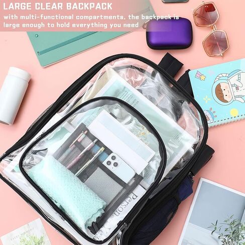 Sanwuta 8 Pcs 17 Inch Clear Backpack Bulk for Students, Heavy Duty PVC Transparent Backpack Stadium Approved Bookbag for Donations School Supplies Travel Work Concert Sport in Saudi Arabia