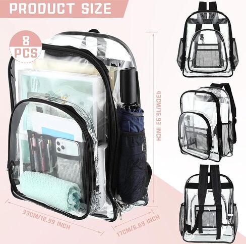 Sanwuta 8 Pcs 17 Inch Clear Backpack Bulk for Students, Heavy Duty PVC Transparent Backpack Stadium Approved Bookbag for Donations School Supplies Travel Work Concert Sport in Saudi Arabia