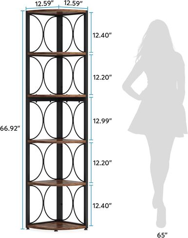 Tribesigns 67 inch Tall Corner Shelf, 6 Tier Rustic Corner Bookshelf Bookcase Storage Rack Standing Shelving Unit for Living Room, Small Space in Saudi Arabia