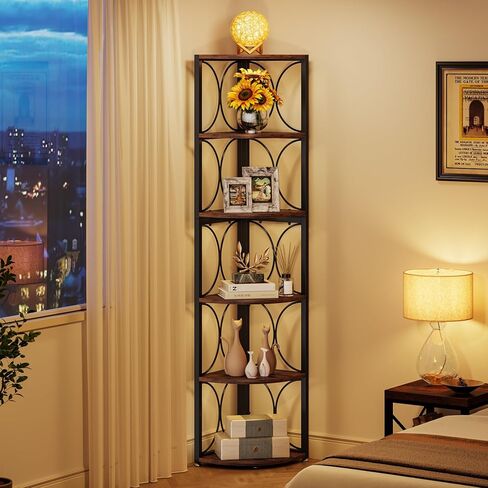 Tribesigns 67 inch Tall Corner Shelf, 6 Tier Rustic Corner Bookshelf Bookcase Storage Rack Standing Shelving Unit for Living Room, Small Space in Saudi Arabia