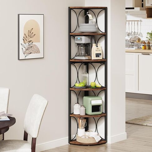 Tribesigns 67 inch Tall Corner Shelf, 6 Tier Rustic Corner Bookshelf Bookcase Storage Rack Standing Shelving Unit for Living Room, Small Space in Saudi Arabia