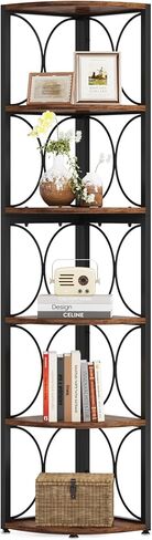 Tribesigns 67 inch Tall Corner Shelf, 6 Tier Rustic Corner Bookshelf Bookcase Storage Rack Standing Shelving Unit for Living Room, Small Space in Saudi Arabia