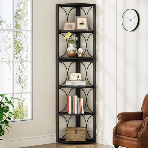 Tribesigns 67 inch Tall Corner Shelf, 6 Tier Rustic Corner Bookshelf Bookcase Storage Rack Standing Shelving Unit for Living Room, Small Space in Saudi Arabia