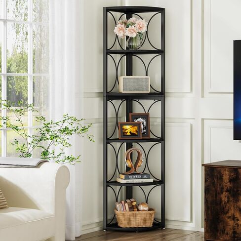 Tribesigns 67 inch Tall Corner Shelf, 6 Tier Rustic Corner Bookshelf Bookcase Storage Rack Standing Shelving Unit for Living Room, Small Space in Saudi Arabia