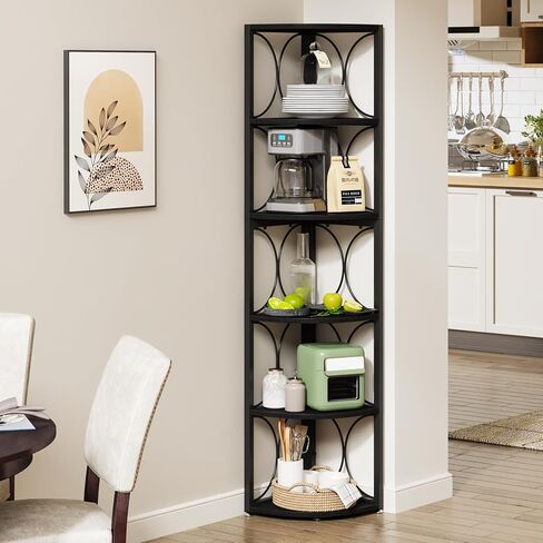 Tribesigns 67 inch Tall Corner Shelf, 6 Tier Rustic Corner Bookshelf Bookcase Storage Rack Standing Shelving Unit for Living Room, Small Space in Saudi Arabia