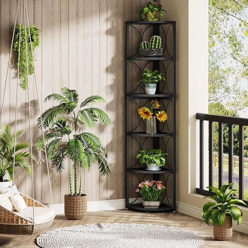 Tribesigns 67 inch Tall Corner Shelf, 6 Tier Rustic Corner Bookshelf Bookcase Storage Rack Standing Shelving Unit for Living Room, Small Space in Saudi Arabia
