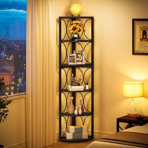 Tribesigns 67 inch Tall Corner Shelf, 6 Tier Rustic Corner Bookshelf Bookcase Storage Rack Standing Shelving Unit for Living Room, Small Space in Saudi Arabia