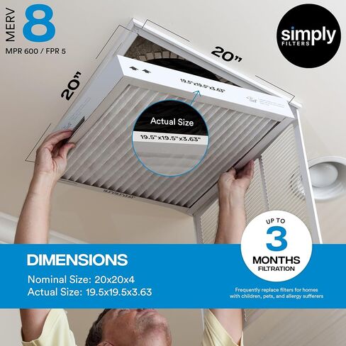 Simply Filters 14x14x1 MERV 8, MPR 600, Air Filter (4 Pack) - Actual Size: 13.75"x13.75"x0.75" HVAC, AC Furnace Air Filter in Kuwait
