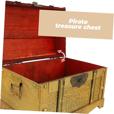 Wooden Pirate Treasure Chest Retro Jewelry Storage Box with Lock for Halloween Parties Decorative Storage Premium Compact Design in Saudi Arabia
