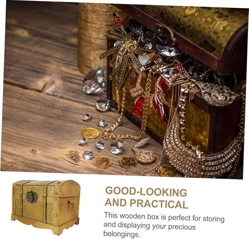 Wooden Pirate Treasure Chest Retro Jewelry Storage Box with Lock for Halloween Parties Decorative Storage Premium Compact Design in Saudi Arabia