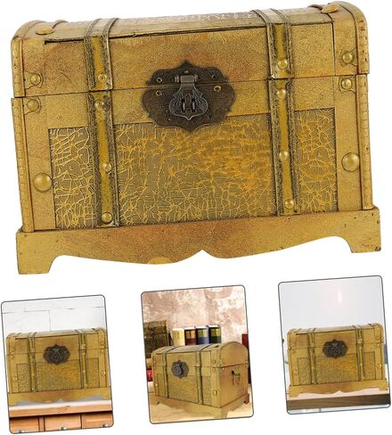 Wooden Pirate Treasure Chest Retro Jewelry Storage Box with Lock for Halloween Parties Decorative Storage Premium Compact Design in Saudi Arabia