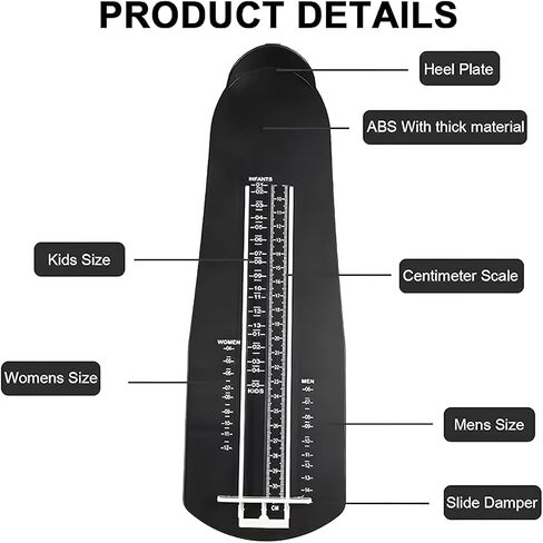 1 PCS Foot Measuring Device, Portable Precision Shoe Size Chart Conversion Tool, ABS Plastic Clear Markings US Standard Shoe Size Chart, Standard Foot Measurement Device for All Sizes(Black) in Kuwait