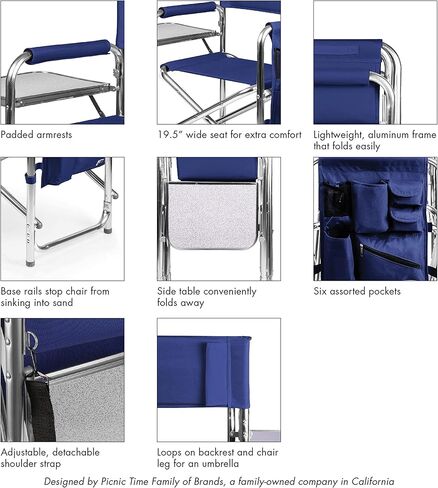 PICNIC TIME NCAA Wingate University Bulldogs Sports Chair with Side Table, Beach Chair, Camp Chair for Adults, (Navy Blue) in Saudi Arabia