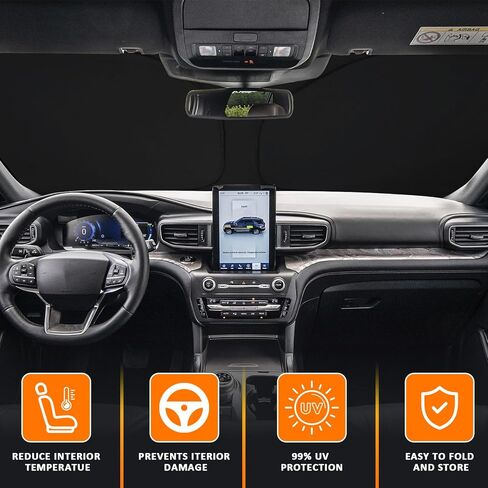 D-Lumina Winshield Sun Shade for Fo-rd Explorer 2020 2021 2022 2023 2024, Foldable Front Sun Shield Protector Blocks UV Rays, Window Sunshade Sun Visor Interior Accessory in Kuwait