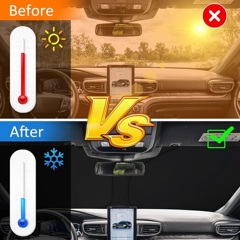 D-Lumina Winshield Sun Shade for Fo-rd Explorer 2020 2021 2022 2023 2024, Foldable Front Sun Shield Protector Blocks UV Rays, Window Sunshade Sun Visor Interior Accessory in Kuwait