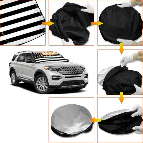 D-Lumina Winshield Sun Shade for Fo-rd Explorer 2020 2021 2022 2023 2024, Foldable Front Sun Shield Protector Blocks UV Rays, Window Sunshade Sun Visor Interior Accessory in Kuwait