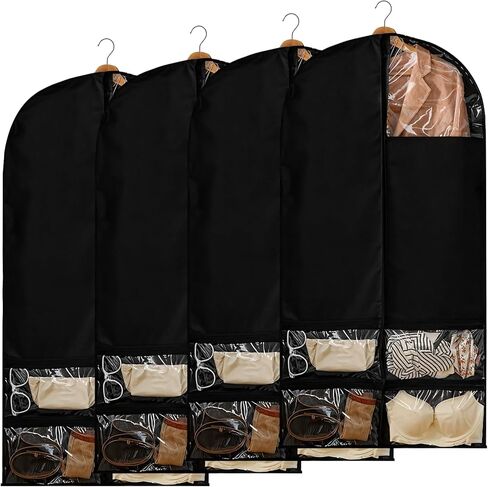 Homaisson 47-Inch Garment Bags Covers, 4 Pcs Black Garment Bag for Closet Storage and Travel, Suit Garment Bag for Men, Black Suit Cover Bags with Clear Window for Coats, Jackets, Shirts in Saudi Arabia
