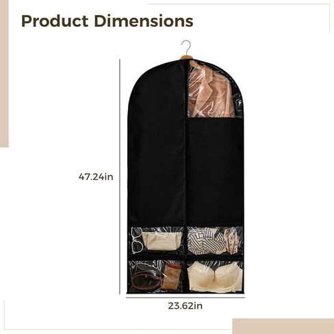 Homaisson 47-Inch Garment Bags Covers, 4 Pcs Black Garment Bag for Closet Storage and Travel, Suit Garment Bag for Men, Black Suit Cover Bags with Clear Window for Coats, Jackets, Shirts in Saudi Arabia