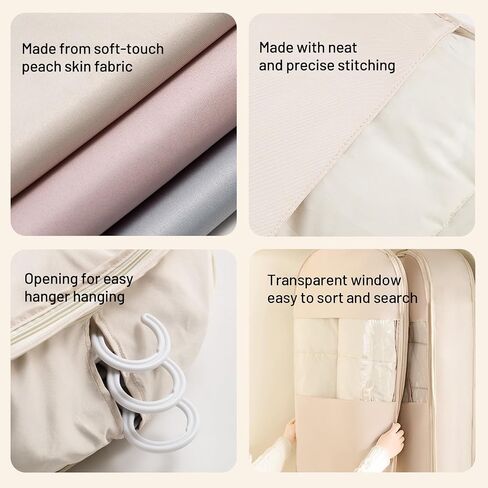 Space Saving Closet Organizer Hanging Garment Bag for Clothes Coats and Down Jackets with Self Compression Zipper, Beige, L in Saudi Arabia