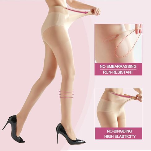 زوجان من الجوارب النسائية الشفافة مع مقاومة للجري، جوارب طويلة للسيدات 20D عالية الخصر تدعم التحكم مع أصابع معززة. أسود M in Kuwait