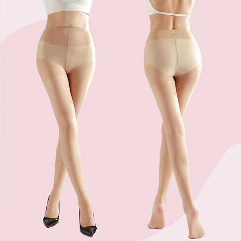 زوجان من الجوارب النسائية الشفافة مع مقاومة للجري، جوارب طويلة للسيدات 20D عالية الخصر تدعم التحكم مع أصابع معززة. أسود M in Kuwait