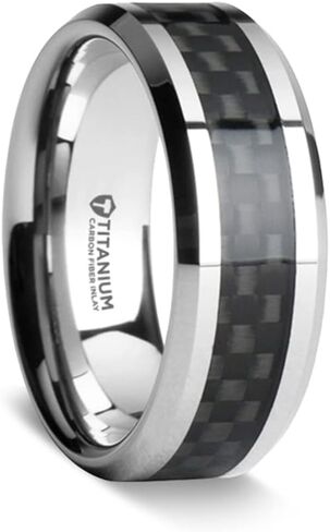 Mens Titanium Black Carbon Carbon Tinlay Ring - Flat Bleveled Comfor in Saudi Arabia