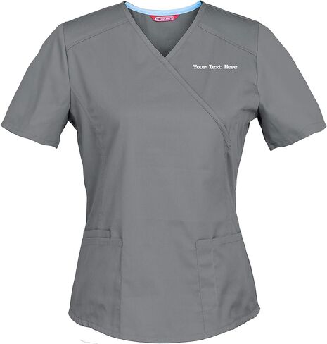 Personalized Customizable Embroidered Women's Medical Scrub Top – Mock Wrap Design with Multiple Pockets in Kuwait