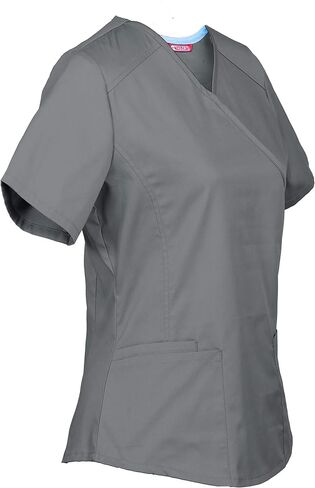 Personalized Customizable Embroidered Women's Medical Scrub Top – Mock Wrap Design with Multiple Pockets in Kuwait