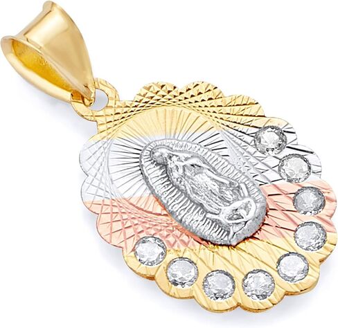 14K Tri Tri Color Gold CZ ديني سيدة غوادالوبي سحر قلادة in Saudi Arabia