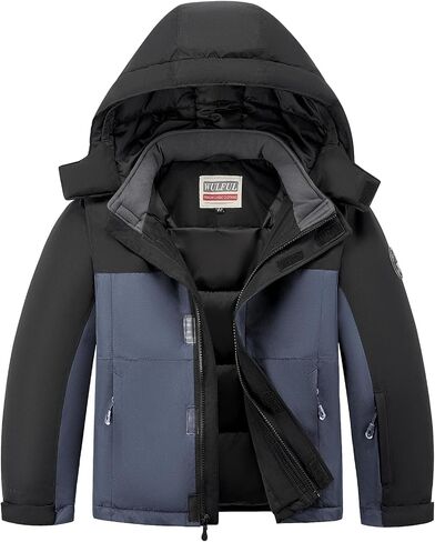 WULFUL Kid's Waterproof Ski Jacket Warm Fleece Hooded Boy's and Girl's Winter Snow Coat Outwear,Windproof RainCoat in Kuwait