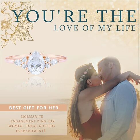 Engagement Rings for Women 1.1CT Pear Cut Moissanite Ring 925 Sterling Silver Moissanite Wedding Band for Women Promise Ring for Her Wedding Rings Size 3-10 in Saudi Arabia