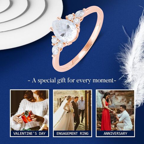 Engagement Rings for Women 1.1CT Pear Cut Moissanite Ring 925 Sterling Silver Moissanite Wedding Band for Women Promise Ring for Her Wedding Rings Size 3-10 in Saudi Arabia