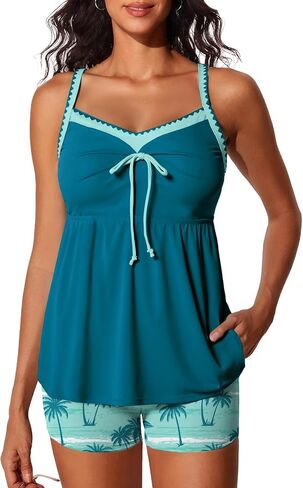 Summer Mae Two Piece Tankini Swimsuit Women Shell Stitched Bathing Suit with Pocket Shorts Tummy Control 2025 Swimwear in Kuwait