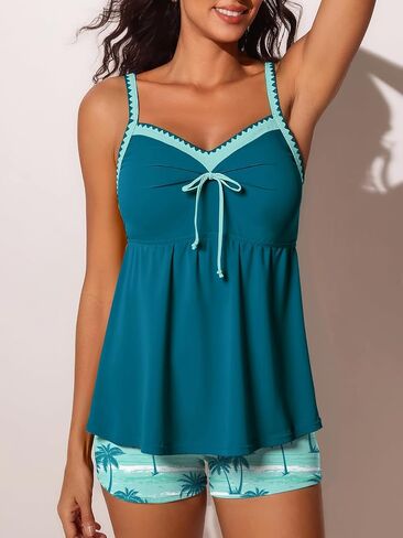 Summer Mae Two Piece Tankini Swimsuit Women Shell Stitched Bathing Suit with Pocket Shorts Tummy Control 2025 Swimwear in Kuwait