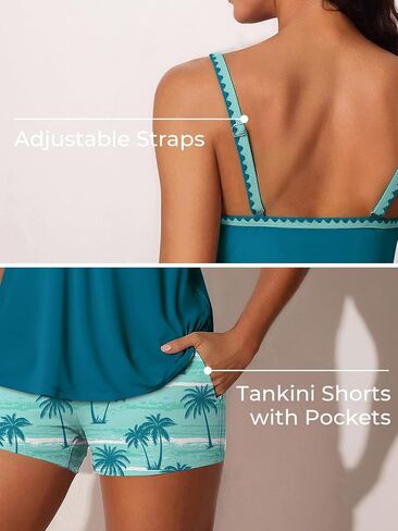 Summer Mae Two Piece Tankini Swimsuit Women Shell Stitched Bathing Suit with Pocket Shorts Tummy Control 2025 Swimwear in Kuwait