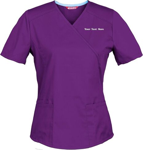 Personalized Customizable Embroidered Women's Medical Scrub Top – Mock Wrap Design with Multiple Pockets in Kuwait