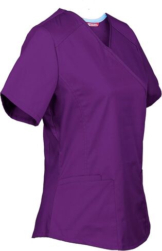Personalized Customizable Embroidered Women's Medical Scrub Top – Mock Wrap Design with Multiple Pockets in Kuwait