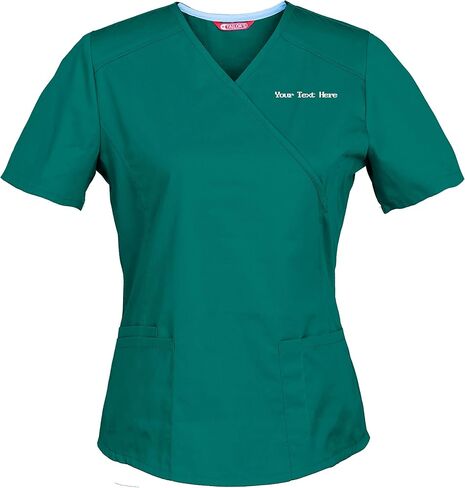 Personalized Customizable Embroidered Women's Medical Scrub Top – Mock Wrap Design with Multiple Pockets in Kuwait