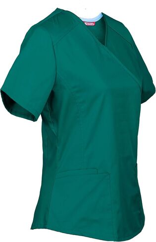 Personalized Customizable Embroidered Women's Medical Scrub Top – Mock Wrap Design with Multiple Pockets in Kuwait