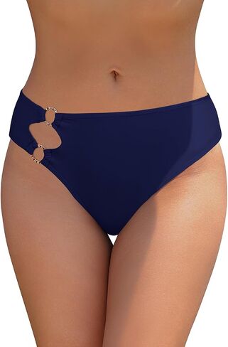 SHEKINI Women's High Waisted Bikini Bottom Cut Out Metal Ring Bathing Suit Swim Bottoms in Saudi Arabia