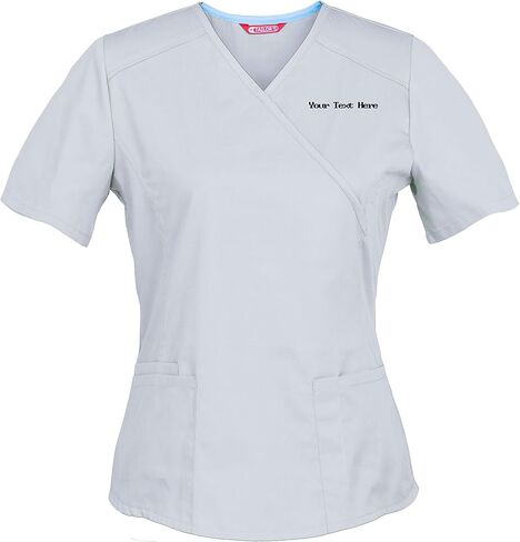 Personalized Customizable Embroidered Women's Medical Scrub Top – Mock Wrap Design with Multiple Pockets in Kuwait