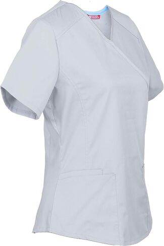 Personalized Customizable Embroidered Women's Medical Scrub Top – Mock Wrap Design with Multiple Pockets in Kuwait