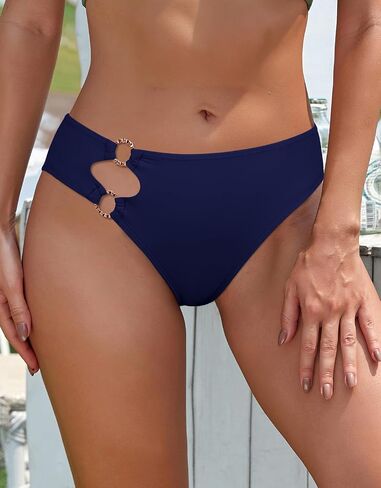 SHEKINI Women's High Waisted Bikini Bottom Cut Out Metal Ring Bathing Suit Swim Bottoms in Saudi Arabia