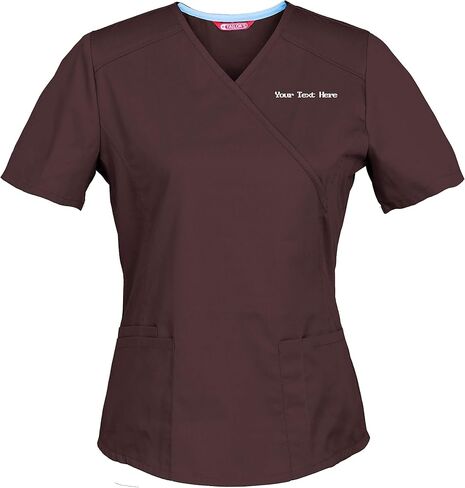 Personalized Customizable Embroidered Women's Medical Scrub Top – Mock Wrap Design with Multiple Pockets in Kuwait