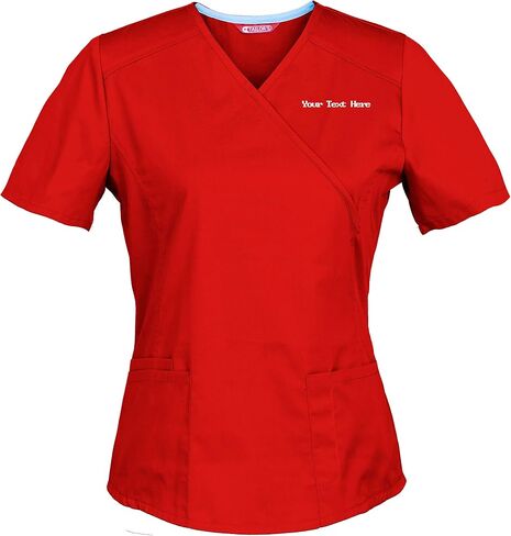 Personalized Customizable Embroidered Women's Medical Scrub Top – Mock Wrap Design with Multiple Pockets in Kuwait