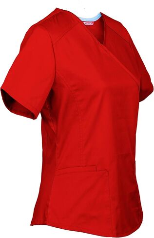 Personalized Customizable Embroidered Women's Medical Scrub Top – Mock Wrap Design with Multiple Pockets in Kuwait